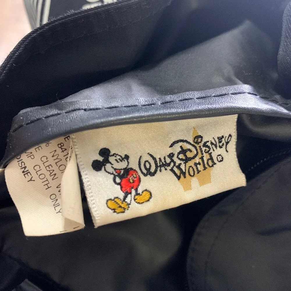 Walt Disney World Womens Tote Bag Black Striped Vinyl Travel Mickey Mouse